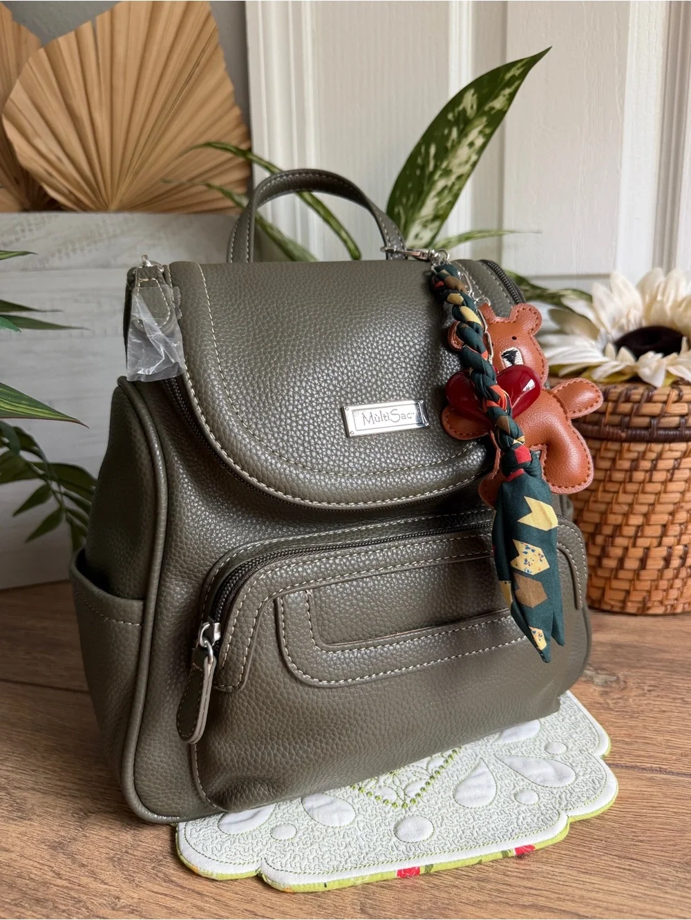 MultiSac Olive Green Pebbled VL Backpack Purse Travel Bag – Graduation Gift - Picture 1 of 11